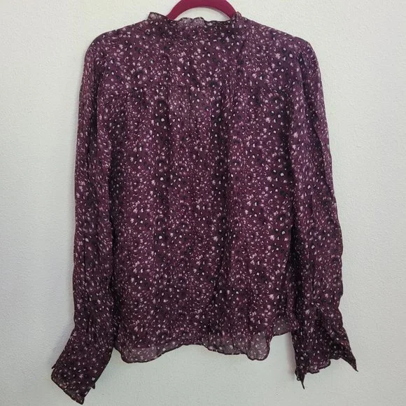 Parker Tilly Printed Ruffle Combo Blouse Sz M Dark Burgundy - Picture 3 of 10